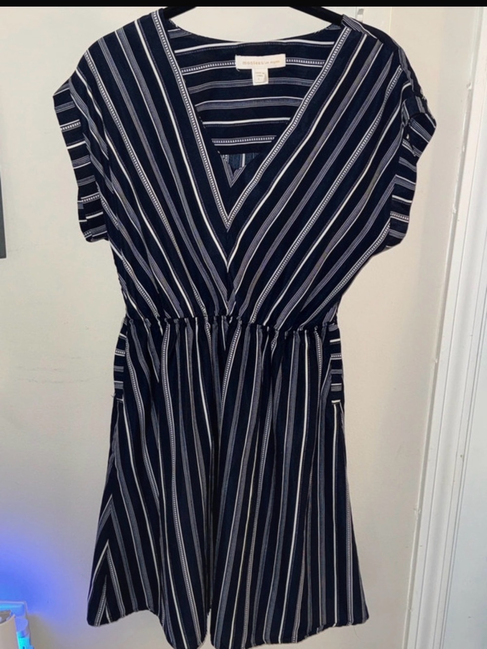 Monteau Black & White Striped Wrap-Style Mini Dress